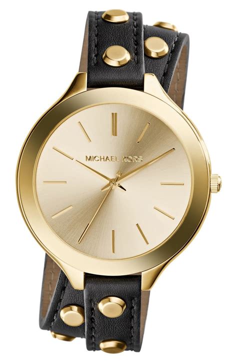 michael kors slim runway double-wrap watch 195.00|Michael Kors men's watches black.